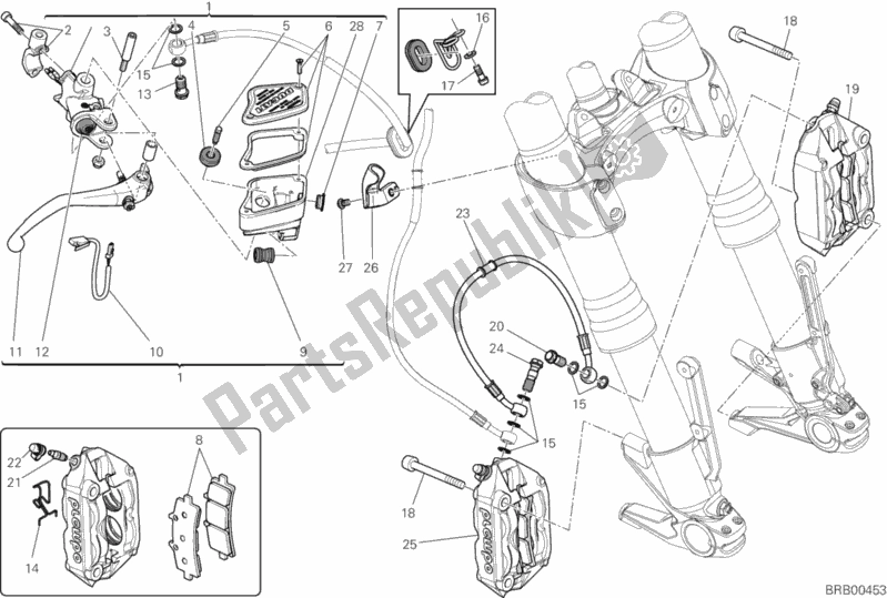 All parts for the Front Brake System of the Ducati Diavel Strada USA 1200 2014